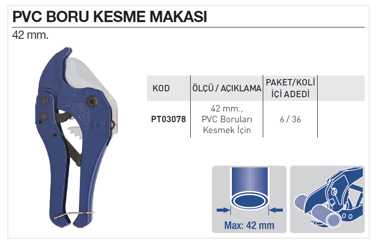 Partner PT03078 PVC Boru Kesme Makası 42mm - Elektrikli El Aletleri, Hobi Market