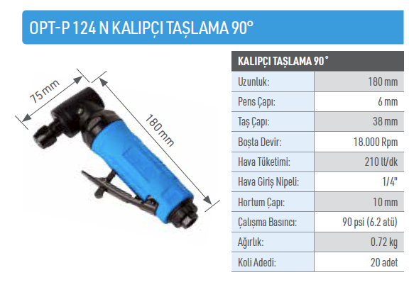 Osaka OPT-P124N 180mm Kalıpçı Taşlama 90° - Elektrikli El Aletleri