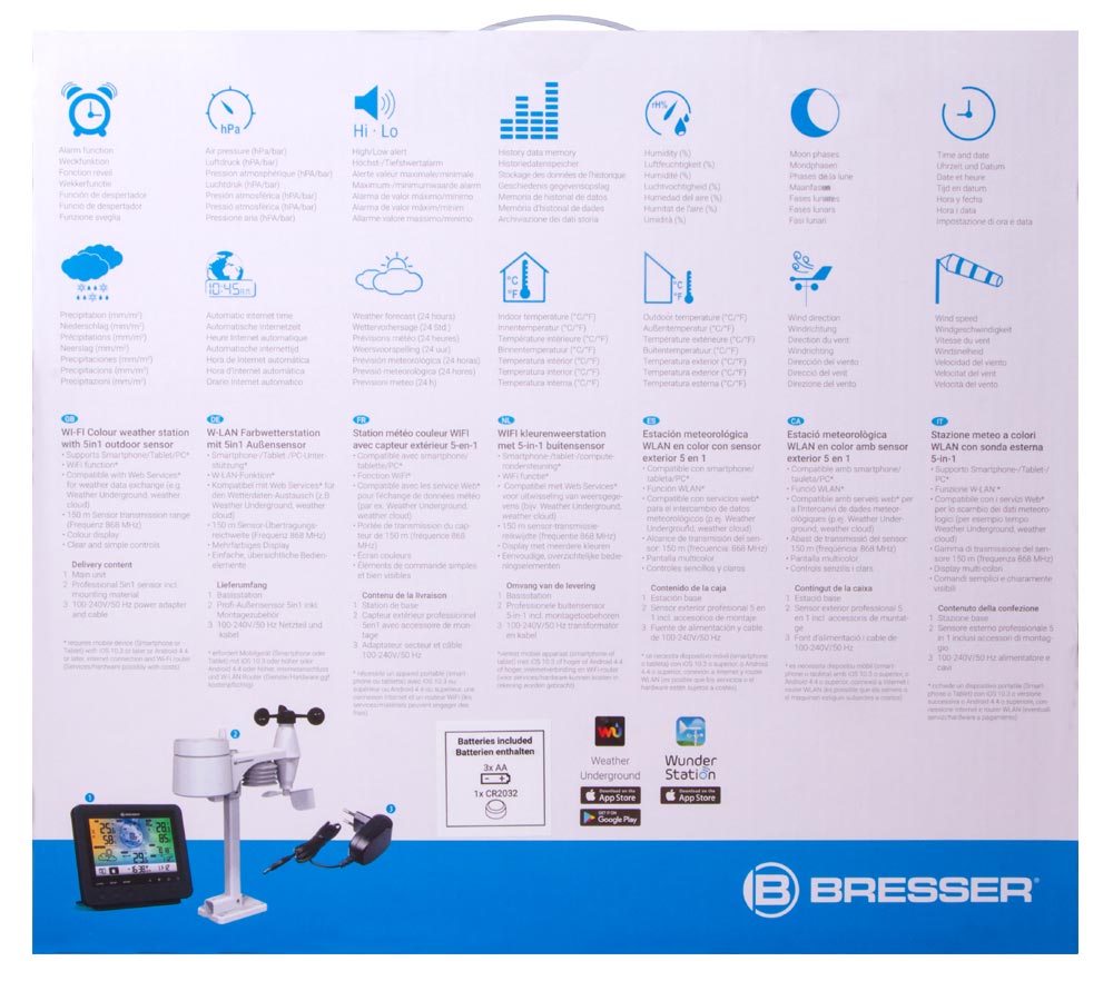 Bresser 5-in-1 Wi-Fi Weather Station with Colour Display, black