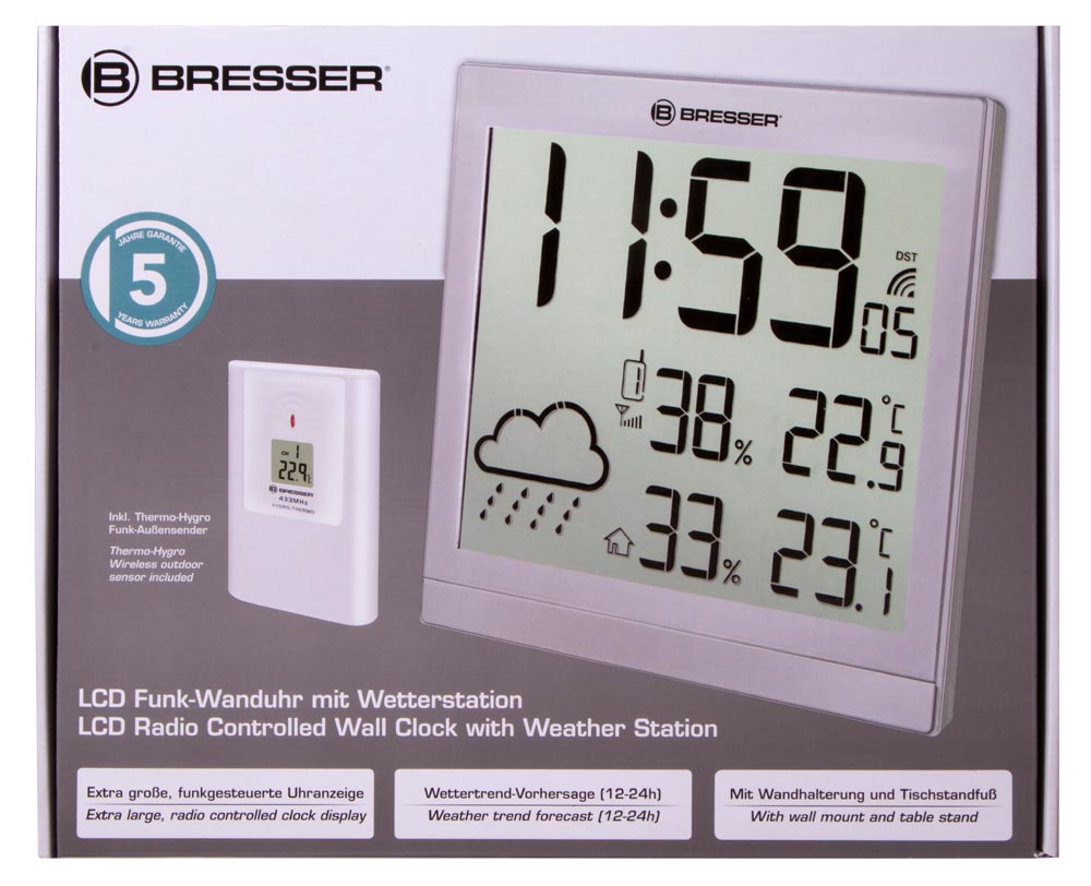 Bresser TemeoTrend JC LCD RC Weather Station (Wall clock), silver