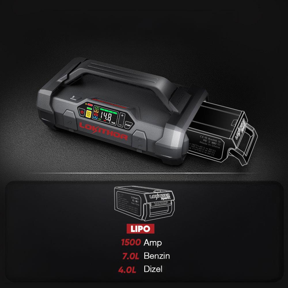 Lokithor APARTX1500 12V 1500Amp Li-Polimer Akıllı Akü Takviye + Pompa + Powerbank + Led Lamba