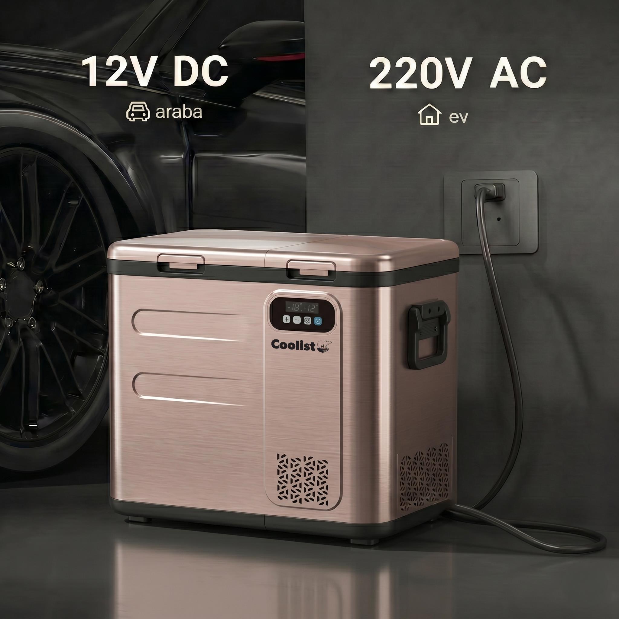 Coolist CLK60D 12/24V/220Volt 59 Litre Çift Bölmeli Outdoor Kompresörlü Bluetooth Bağlantılı Oto Buzdolabı
