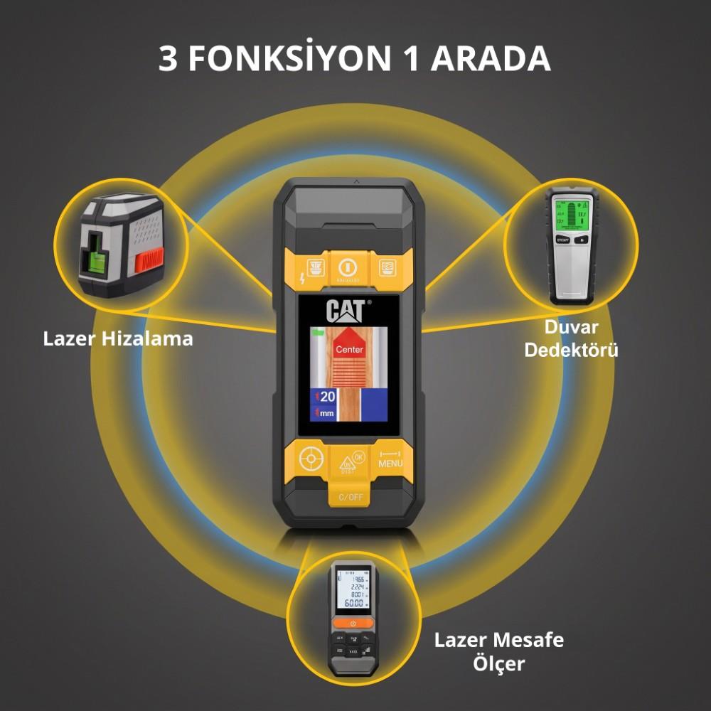 CAT DA980621 3.7Volt Li-Po 3’ü 1 Arada 40M Lazer Metre +Hizalama +Metal/Ahşap/Voltaj Dedektörü