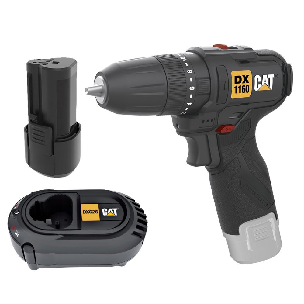 CAT DX1160.1 12Volt/2.0Ah Li-ion Tek Akülü Kömürsüz Profesyonel Şarjlı Darbeli Matkap