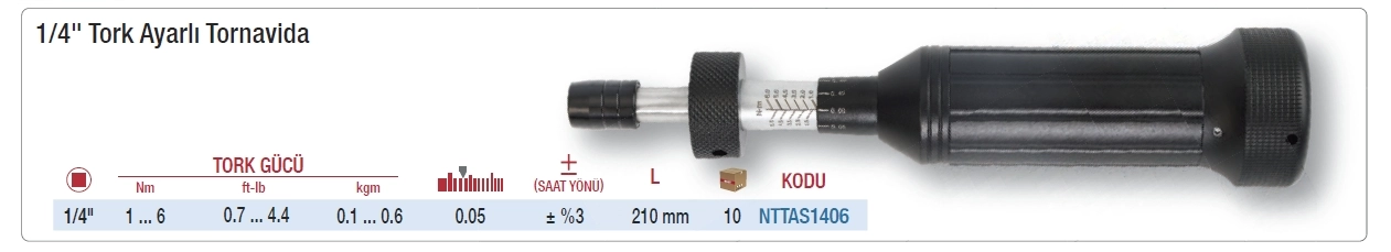 Nttools NTTAS1406 1/4’’ Tork Ayarlı Tornavida