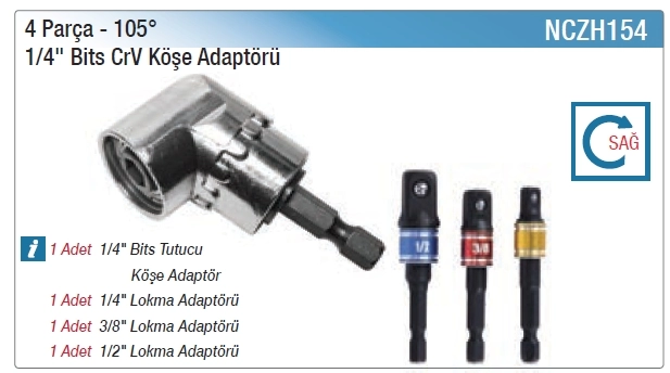 Nttools NCZH154 1/4’’ 4 Parça Bits Köşe Adaptör