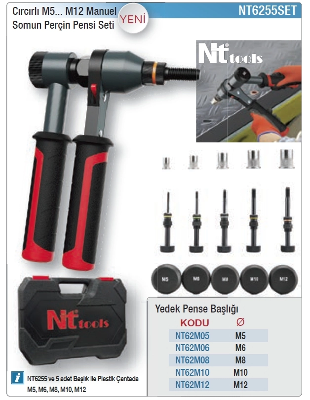 Nttools NT6255SET Cırcırlı M5-M2 Manuel Somun Perçin Pensi Seti