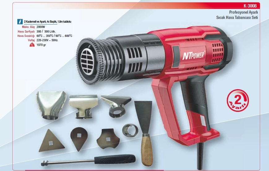 Nttools K-3008 2000W Ayarlı Sıcak Hava Tabancası