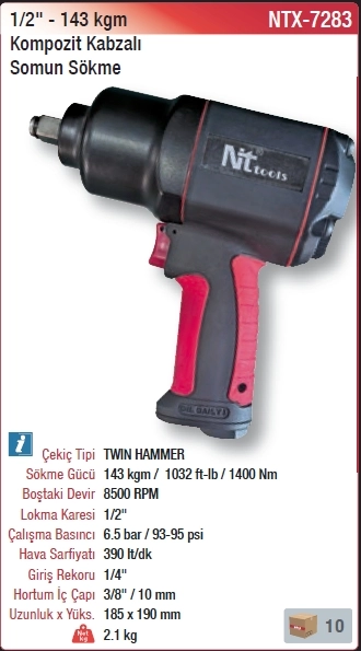 Nttools NTX-7283 1/2’’ Kompozit Kabzalı Somun Sökme 1400Nm