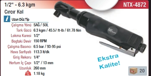 Nttools NTX-4872 1/2’’ Cırcır Kol 61.78Nm
