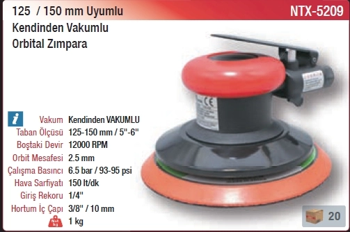 Nttools NTX-5209 125-150mm Uyumlu Kendinden Vakumlu Orbital Zımpara