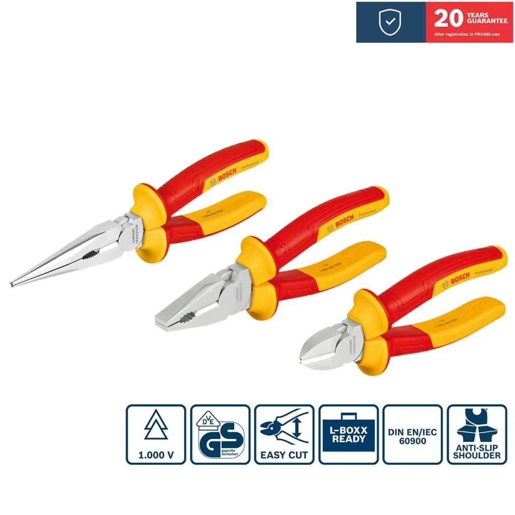 Bosch 1 600 A02 NG0 3 Parça İzoleli Pense Seti VDE