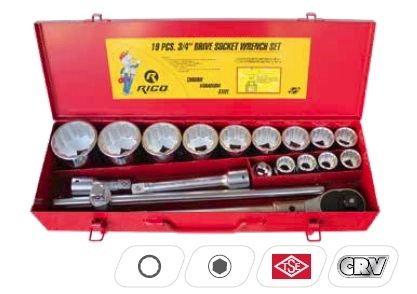 Rico 006-RC1022 19 Parça 3/4’’ Ağır Lokma Seti 12 Köşe