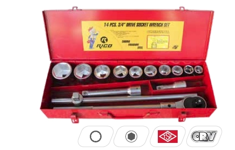Rico 006-RC1015 14 Parça 3/4’’ Ağır Lokma Seti 12 Köşe