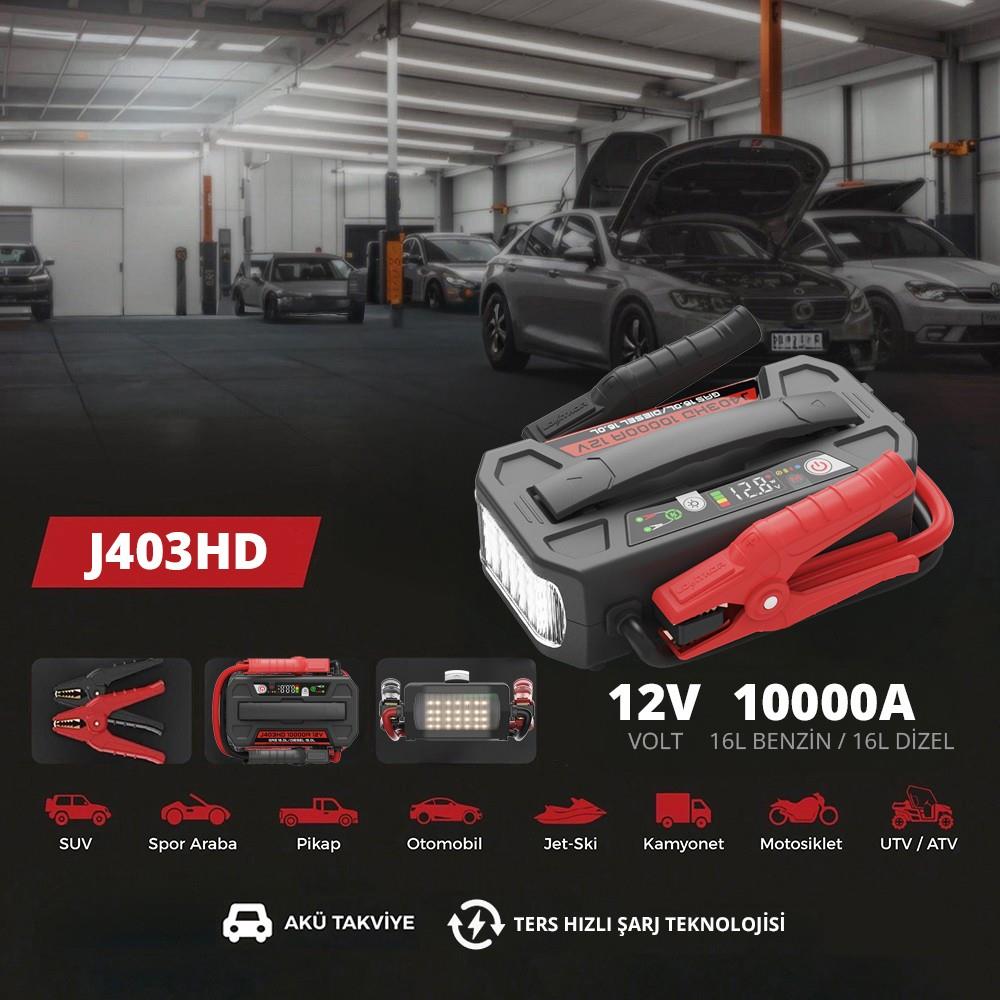 Lokithor J403HD 12V 10.000Amp Li-Polimer Akıllı Akü Takviye + Powerbank + Led Lamba