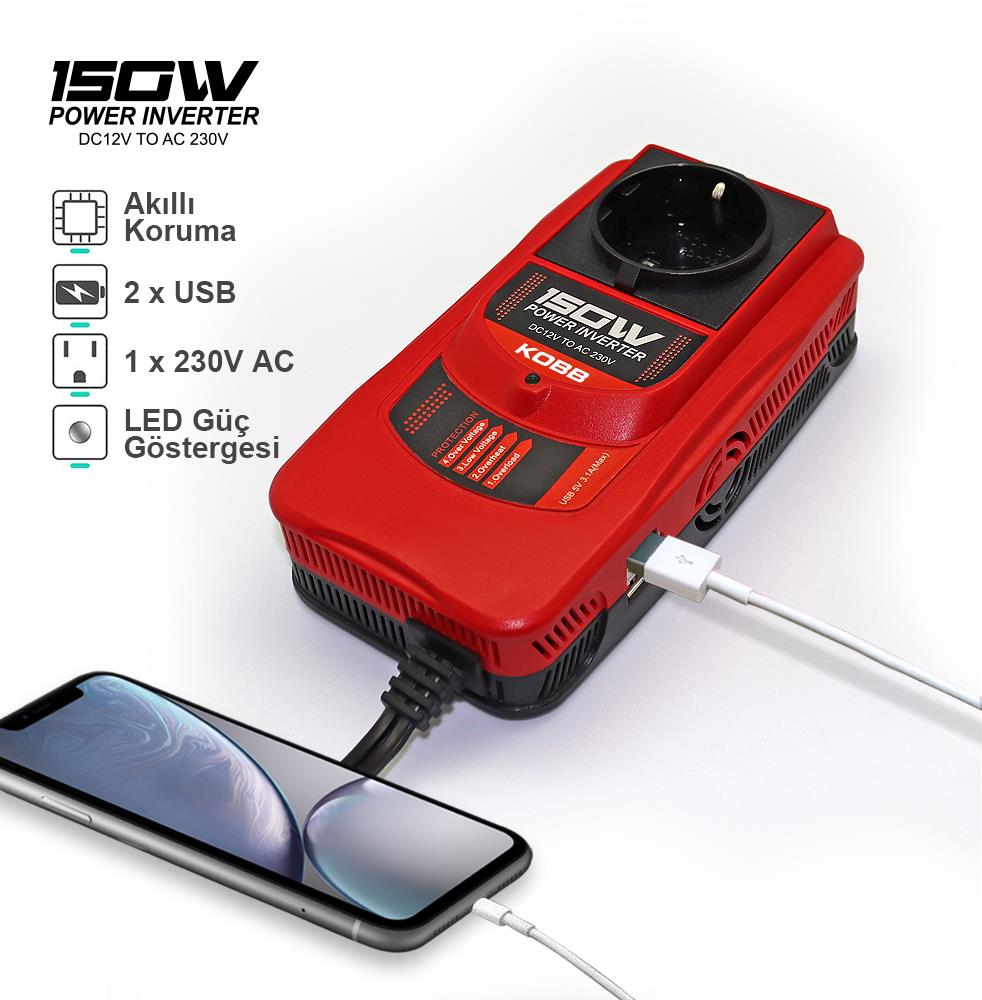 KOBB KBN150 12V/220V 150Watt Modifiye Sinüs Dönüştürücü İnvertör