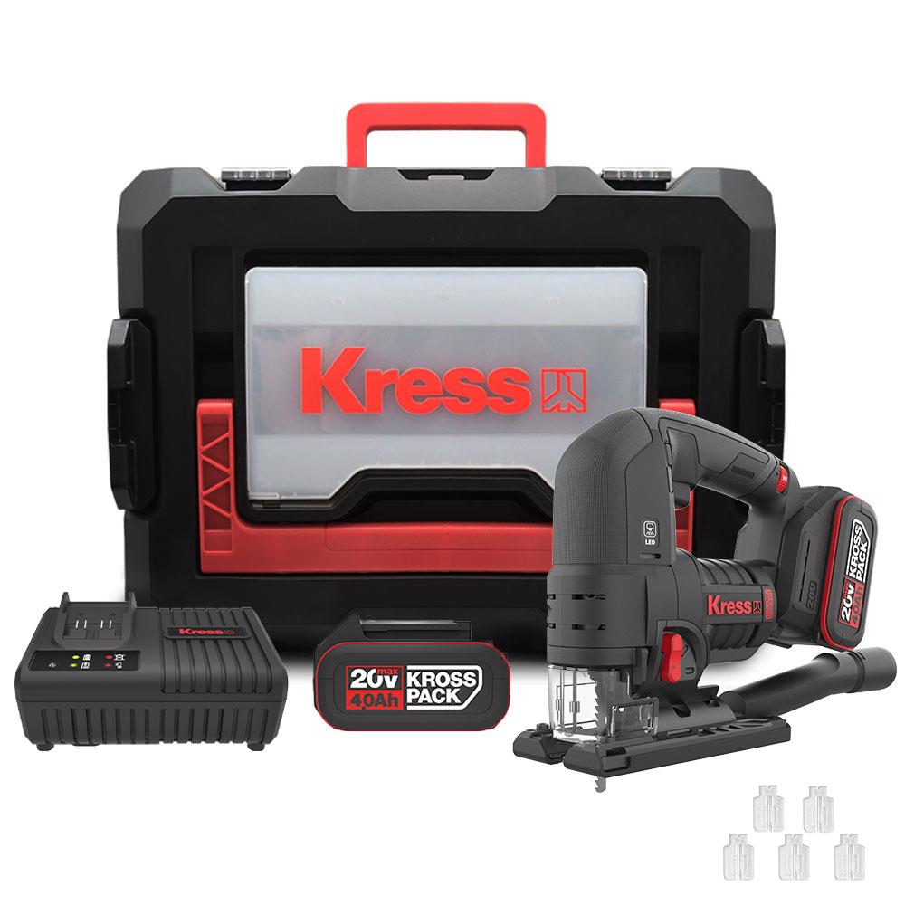 Kress KUE26 20Volt 4.0Ah Li-ion Çift Akülü Profesyonel Kömürsüz Devir Ayarlı Şarjlı Dekupaj Testere
