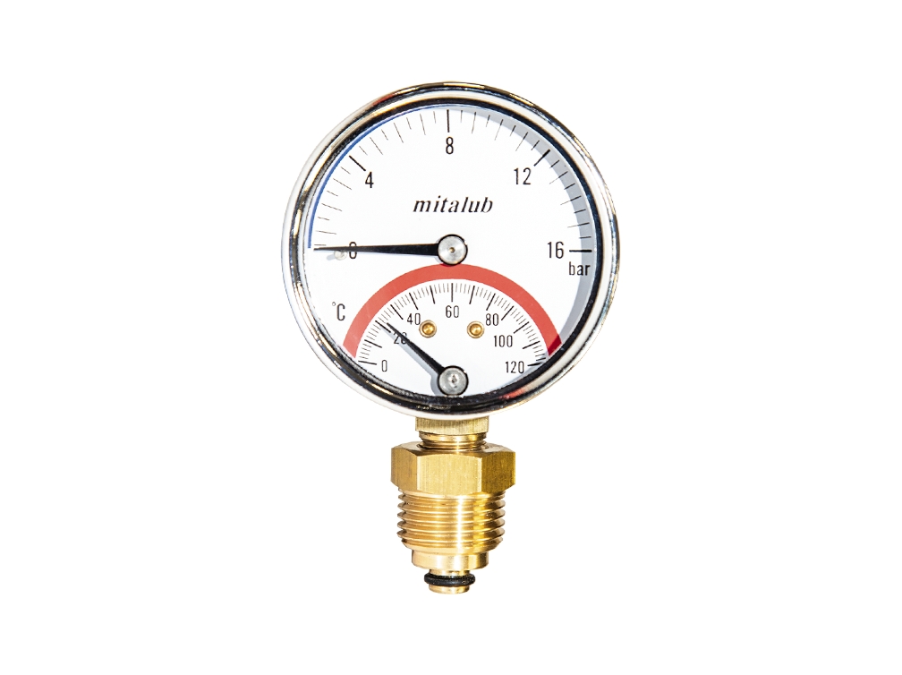 Mitalub MIT6325B 63mm 25 Bar 1/4’’ Termometreli Manometre - Alttan Çıkış