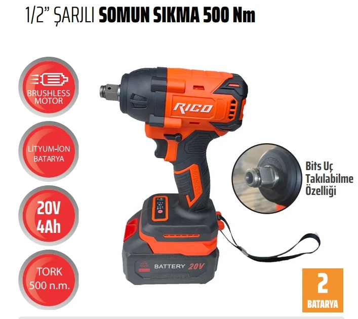 Rico 028-RE0006 1/2’’ 20V 4Ah Şarjlı Somun Sıkma 500Nm