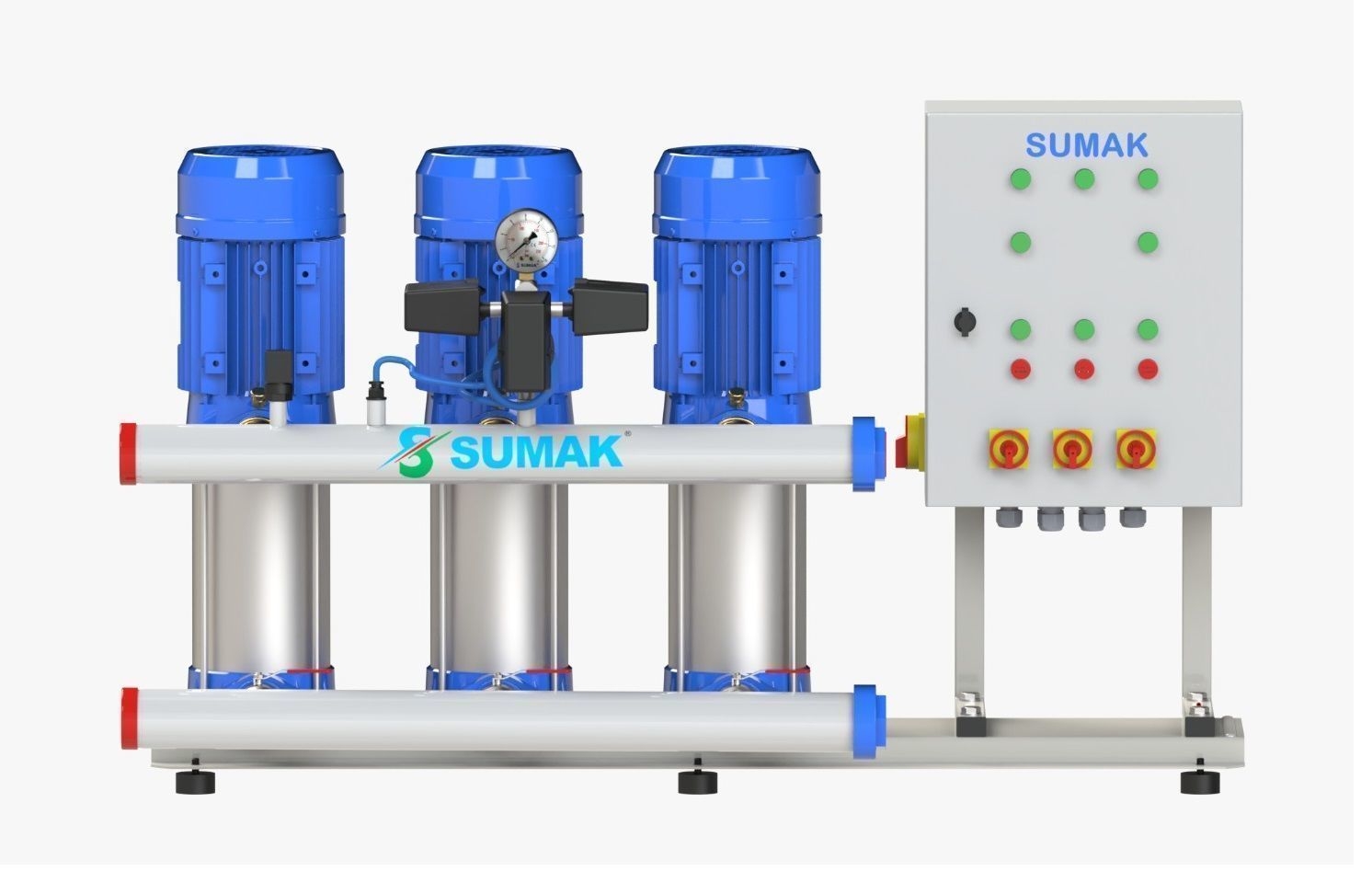 Sumak SHT8C300/8PFK 3x2.2Kw 3000D/D Üç Pompalı Frekans Kontrollü Hidrofor Trifaze