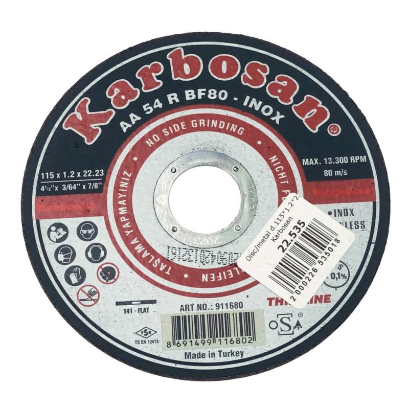 Karbosan 911680 115x1.2x22.23 İnce Kesme Diski 25’li Kutu (İnox)