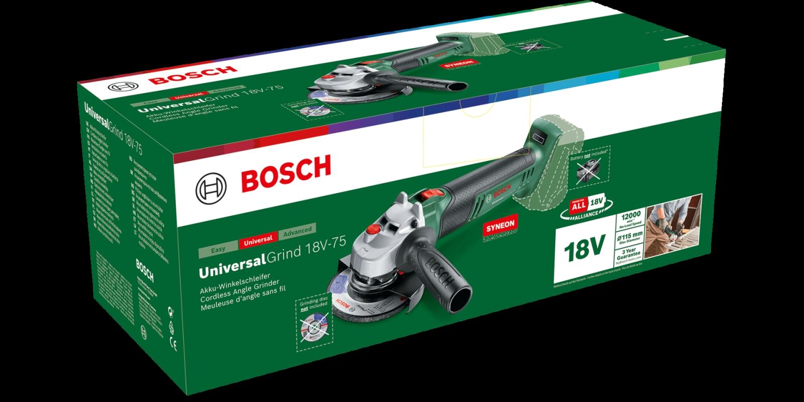 Bosch Akülü Avuç Taşlama Makinesi UniversalGrind 18V-75 (Aküsüz) (115 mm) - 06033E5000