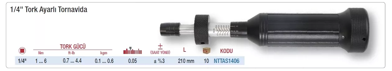 Nttools NTTAS1406 1/4’’ Tork Ayarlı Tornavida