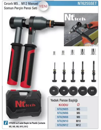 Nttools NT6255SET Cırcırlı M5-M2 Manuel Somun Perçin Pensi Seti