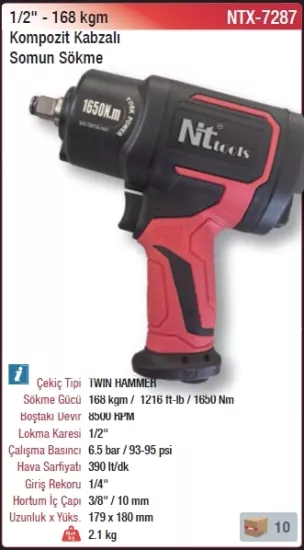Nttools NTX-7287 1/2’’ Kompozit Kabzalı Somun Sökme 1650Nm