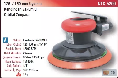 Nttools NTX-5209 125-150mm Uyumlu Kendinden Vakumlu Orbital Zımpara
