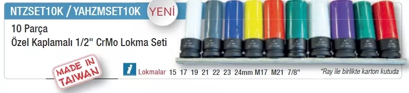 Yama YAHZMSET10K 10 Parça Özel Kaplamalı CrMo Lokma Seti