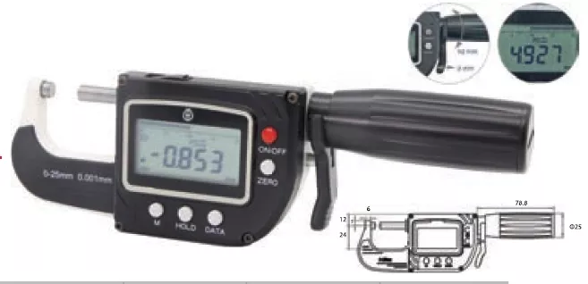 Werka W3221-25 0-25mm Yüksek Hassasiyetli Göstergeli Dijital Snap Mikrometre