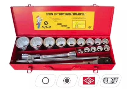 Rico 006-RC1022 19 Parça 3/4’’ Ağır Lokma Seti 12 Köşe
