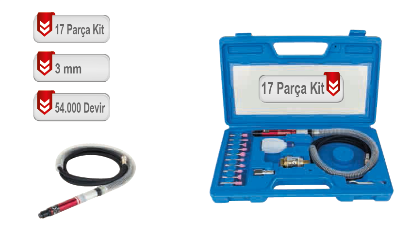 Proter PH2756K Havalı Mikro Kalıpçı Taşlama (17 Parça Çantalı Kit)