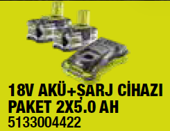 Ryobi RC18150-250 18V Akü + Şarj Cihazı Set 2x5.0AH