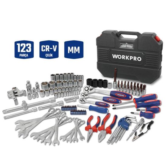 WORKPRO WP202533 1/4’’ 3/8’’ 1/2’’ 123 Parça Cr-V Metrik Ağır Hizmet Lokma ve Kombine Anahtar Takımı