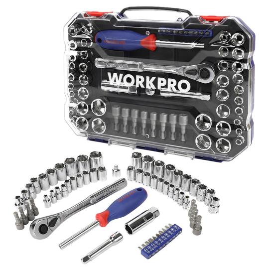 WORKPRO WP202566 1/4’’ 3/8’’ Metrik/İnç 63 Parça Cr-V Profesyonel Lokma Takımı