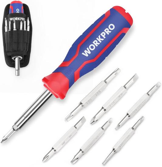 WORKPRO WP221306 15-IN-1 Çok Fonksiyonlu Değişken Uçlu Profesyonel Tornavida Seti + Bel Askı Kılıfı