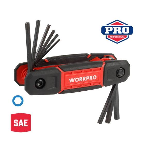 WORKPRO WP222029 9 Parça CR-V İnç Çakı Tipi Profesyonel Allen Anahtar Takımı