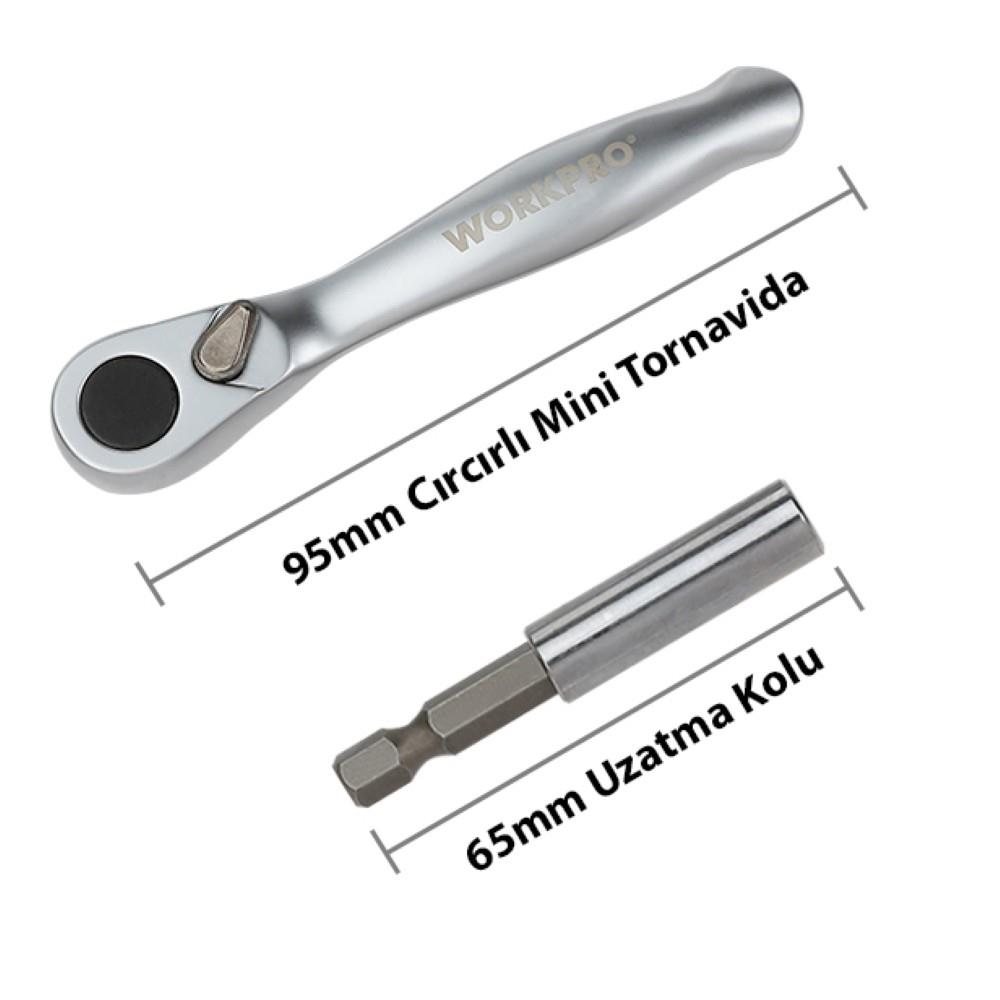 WORKPRO WP200534 32 Parça 1/4’’ Profesyonel Mini Cırcır Lokma Kollu Bits Vidalama Seti