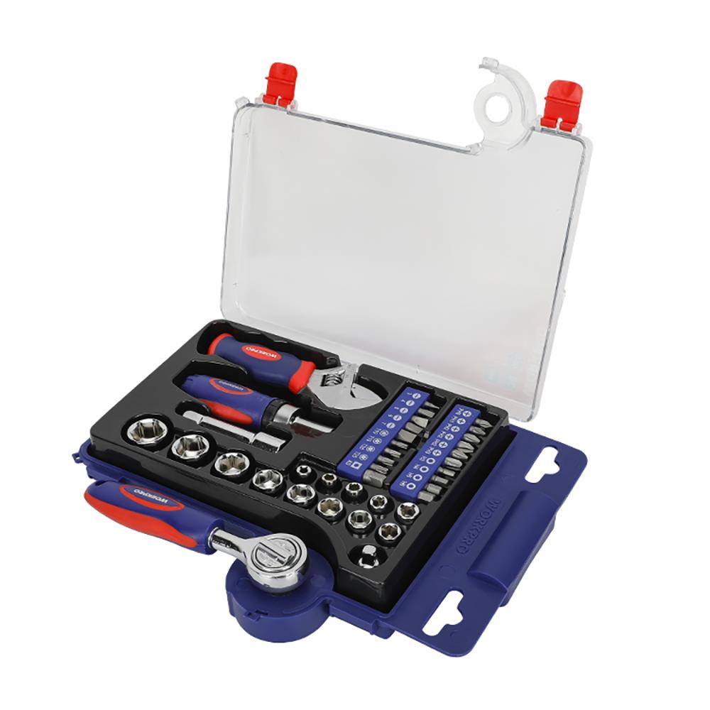 WORKPRO WP200555 1/4’’ 1/2’’ 38 Parça Cr-V Lokma ve Topaç Cırcır Araç Tamir Seti