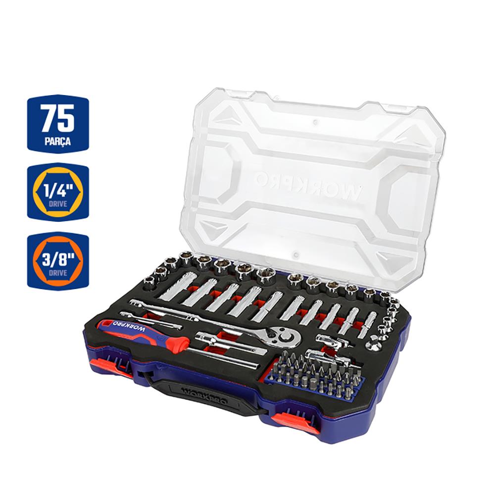 WORKPRO WP202524 1/4’’ 3/8’’ Metrik 75 Parça Cr-V Profesyonel Lokma Takımı