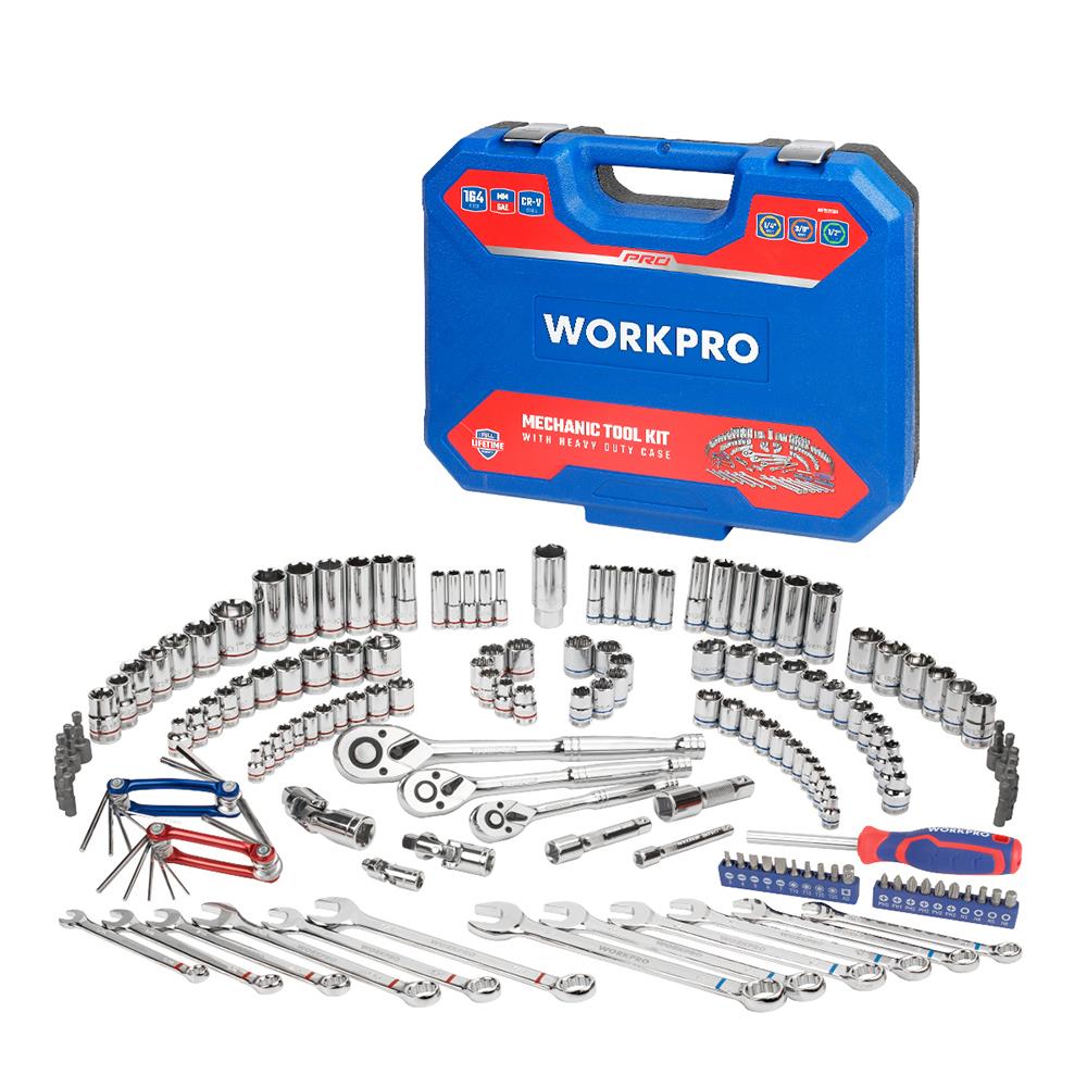 WORKPRO WP202530 1/4’’ 3/8’’ 1/2’’ Metrik/İnç 164 Parça Cr-V Ağır Hizmet Lokma ve Kombine Anahtar Takımı