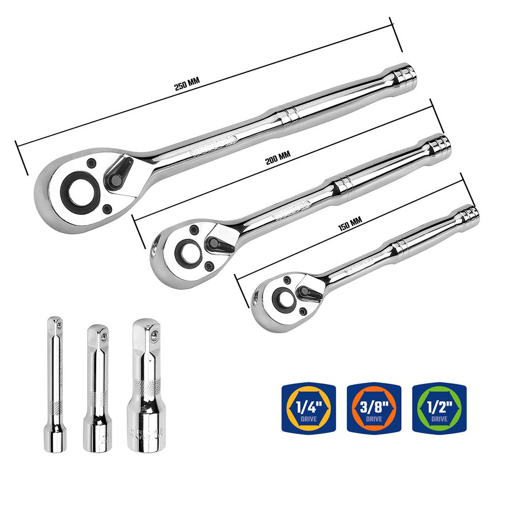 WORKPRO WP202530 1/4’’ 3/8’’ 1/2’’ Metrik/İnç 164 Parça Cr-V Ağır Hizmet Lokma ve Kombine Anahtar Takımı