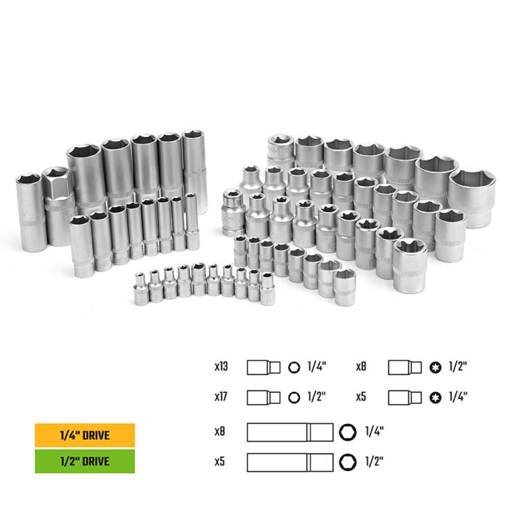 WORKPRO WP202535 1/4’’ 1/2’’ 108 Parça Cr-V Metrik Profesyonel Lokma Takımı