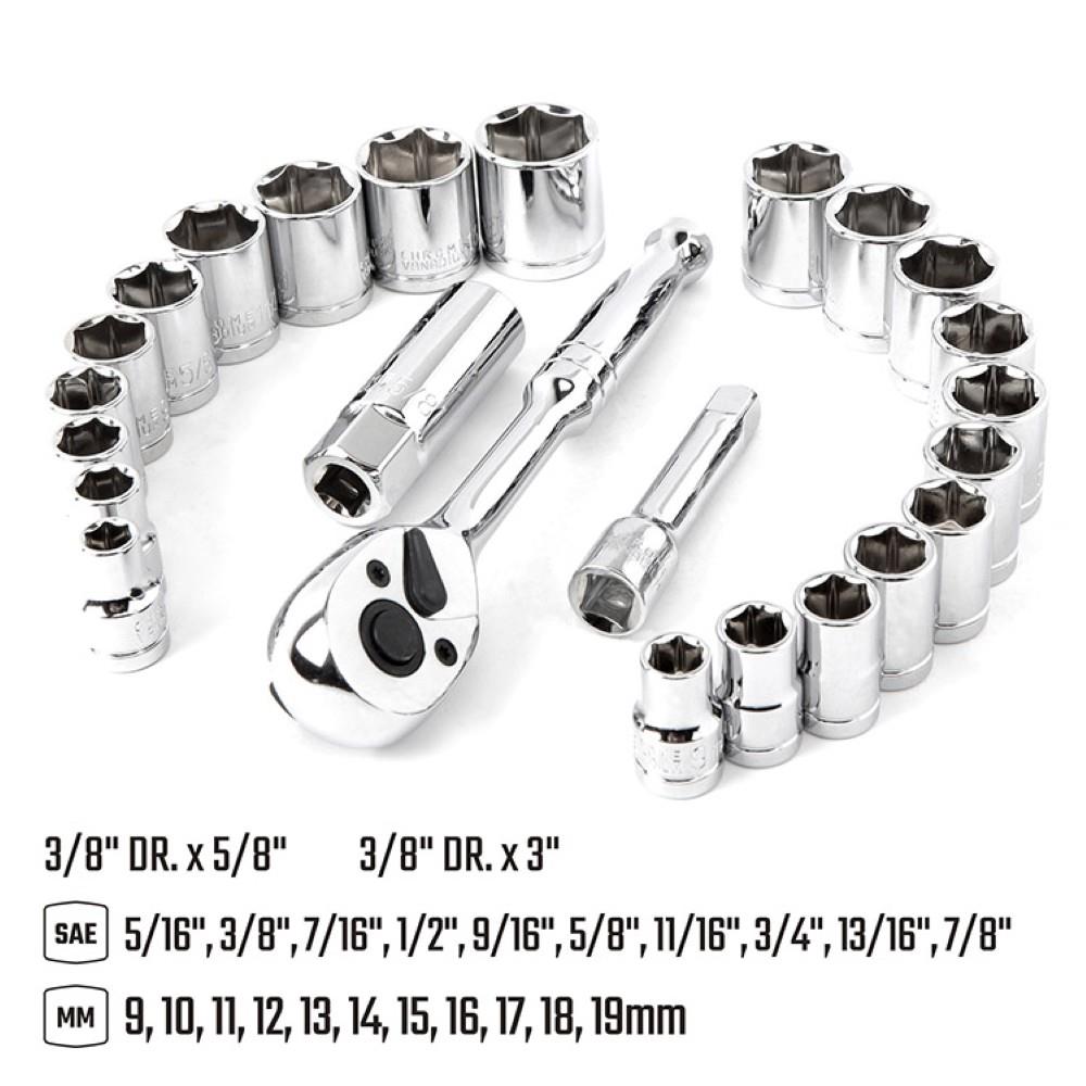 WORKPRO WP202541 3/8’’ CR-V 24 Parça Metrik/İnç Ağır Hizmet Lokma Takımı