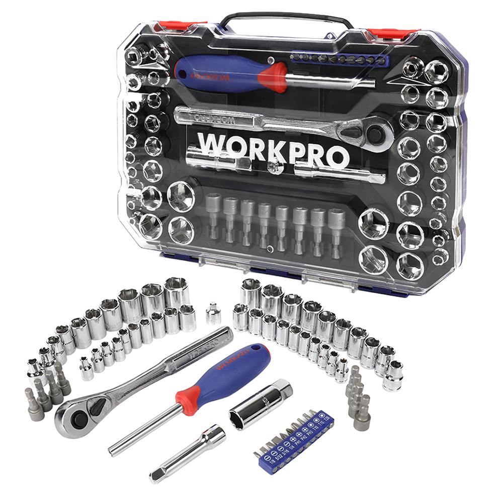 WORKPRO WP202566 1/4’’ 3/8’’ Metrik/İnç 63 Parça Cr-V Profesyonel Lokma Takımı