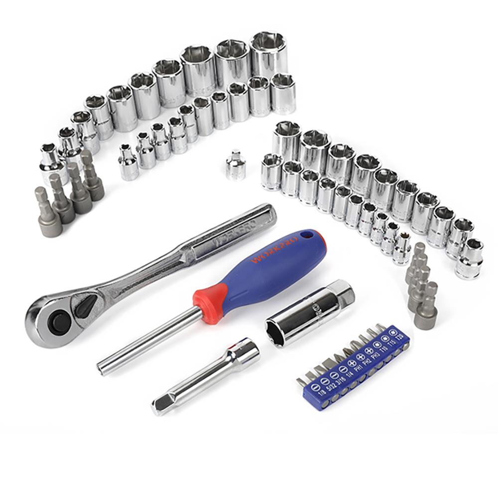 WORKPRO WP202566 1/4’’ 3/8’’ Metrik/İnç 63 Parça Cr-V Profesyonel Lokma Takımı