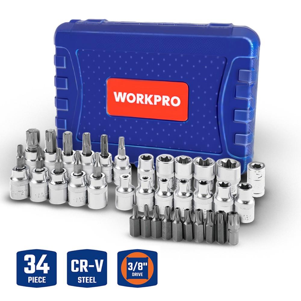 WORKPRO WP202595 3/8’’ CR-V 34 Parça Ağır Hizmet Torx Lokma Takımı (E/T Serisi)