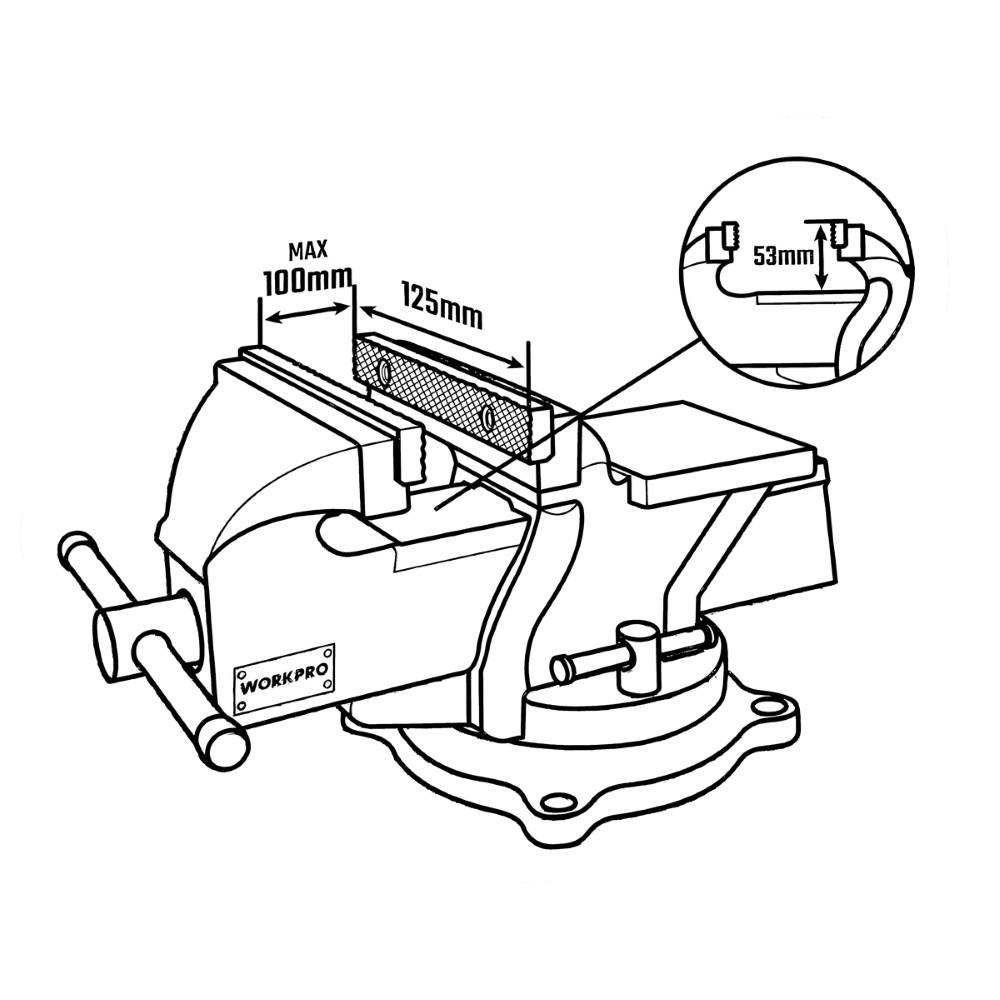 WORKPRO WP233006 125mm 360° Döner Tabanlı Örslü Profesyonel Tezgâh Mengene